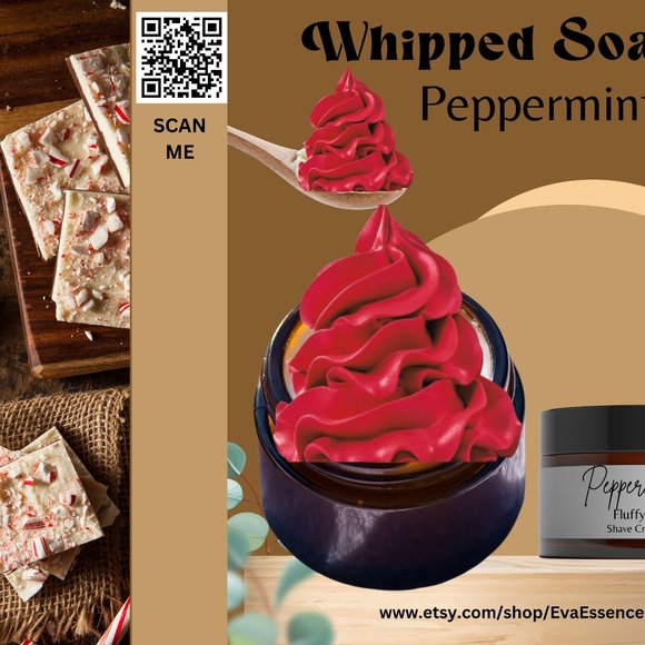 Whipped Soap, Bath & Body, Peppermint Bark Scent, Spa Gift, Shaving Cream, Bath-